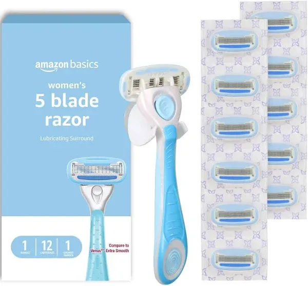 Amazon Basics 5-Blade Razor for Women, Handle, 2 2 Count (Pack of 1) 