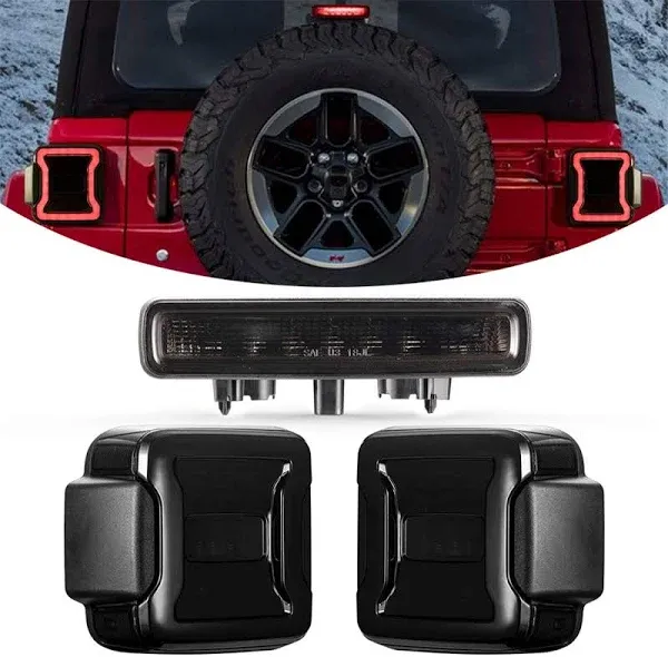 Kiwi Master Smoked Led Tail Lights & 3rd Brake Light Set for 2018-2024 Jeep Wrangler Jl/4xe Accessories Third Brake Light High Mount Stop Light