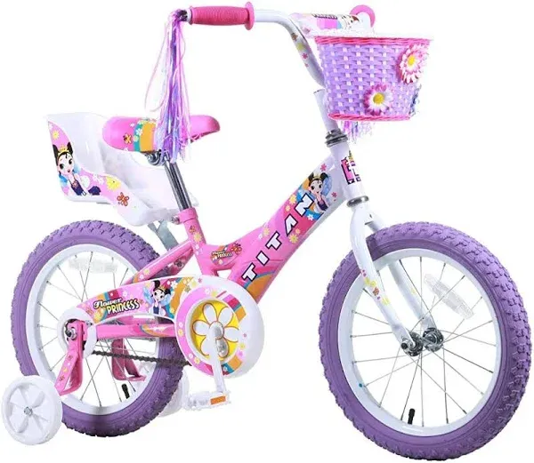 Titan Girls BMX Bike for Kids Ages 4-7, 16-Inch Wheels, 9-Inch Frame, Removab...