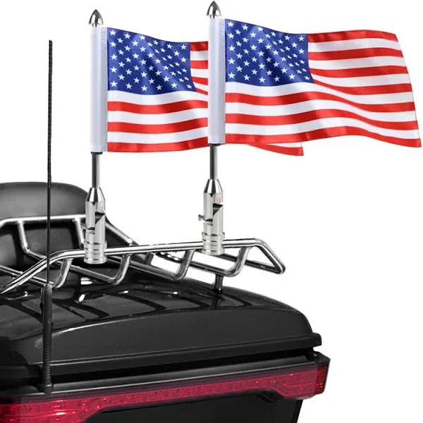 2 Pack Motorcycle Flag Pole Fold Down 90° and American Flag Flagpole Holder Bracket Fit for 1/2'' Luggage Rack Harley Touring Spring Honda Goldwing etc.