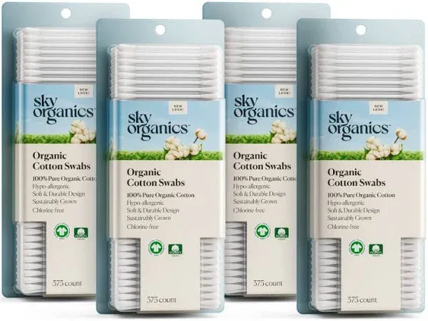 Organnic Cotton Swabs for Sensitive Skin, 100% Pure GOTS Certified Organic for B