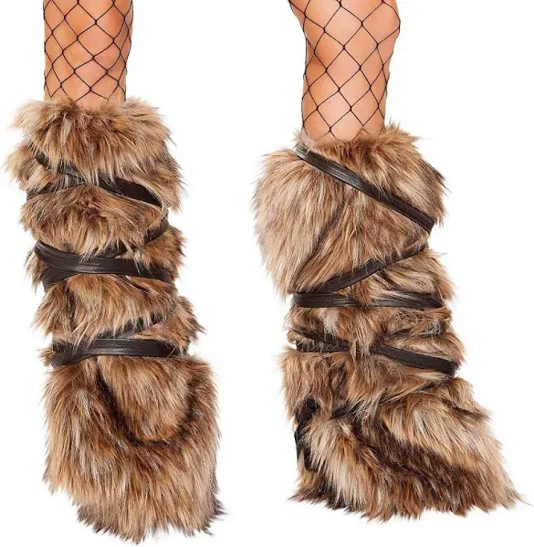 Pair of Faux Fur Leg Warmers with Strap Detail