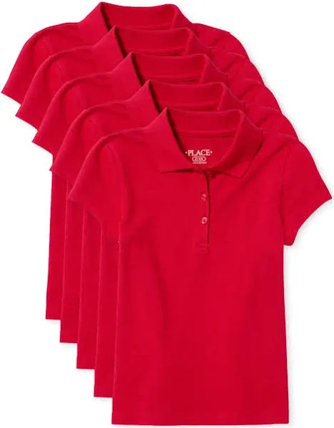 Girls Uniform Pique Polo 5-Pack - White