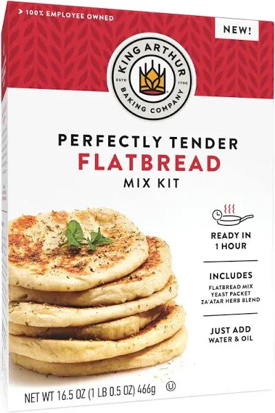 King Arthur Baking Company Perfectly Tender Flatbread Mix Kit 16.5 oz., Baking Mix - Ready in 1 hour