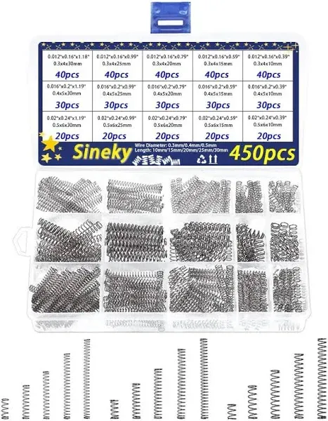 450pcs Compressed Spring Assorted, 15 Kinds Stainless Steel Coil Spring Wire Metal Compressed Spring Repair Tool Assortment Kit Springs