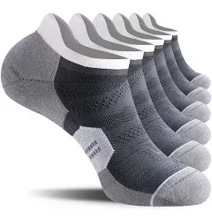 CS CELERSPORT CELERSPORT 6 Pack Men's Running Ankle Socks with Cushion, Low Cut Athletic Tab Socks, Black + Grey, Medium