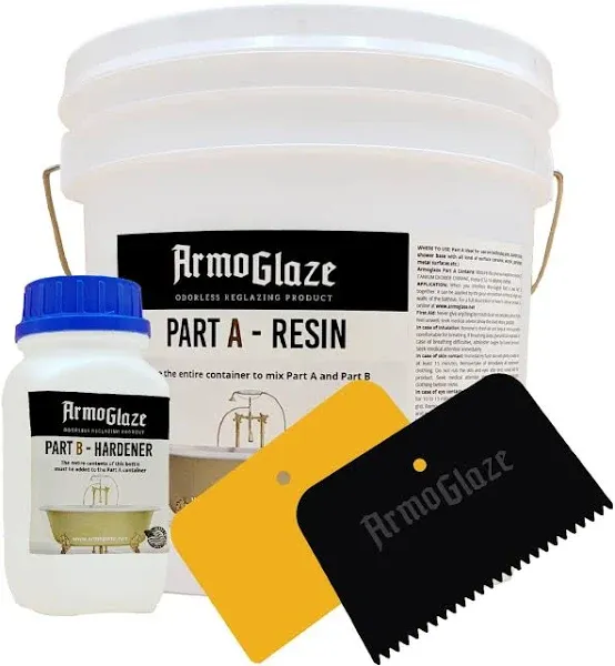 Armoglaze USA-Made Bathtub Refinishing Kit - Easy Pour-On Application, Odorless, White Epoxy-Coating - 2.7 kg