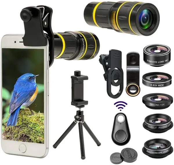 Godefa Cell Phone Camera Lens with Tripod+ Shutter Remote,6 in 1 18x Lenses 