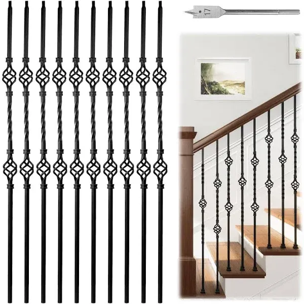 Muzata 44'' Double Basket Twist Wrought Iron Baluster