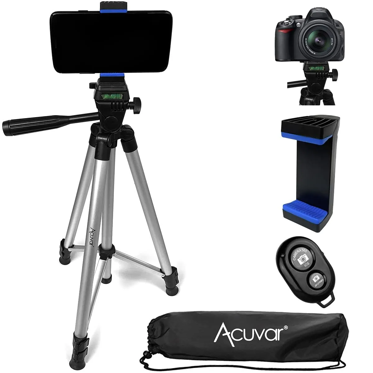 Acuvar 50" Aluminum Camera Tripod with Universal Smartphone Mount