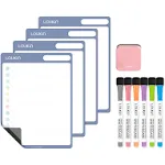 Loukin Dry Erase Checklists 4 Pack, Electrostatic Clings to Any Shiny Surface, Whiteboard Shopping List, Reusable to do List for Office, Classroom, Refrigerator, 6 Markers&1 Eraser Included