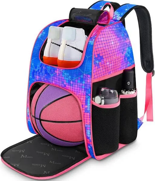 MATEIN Basketball Bag, Sturdy Soccer Bag with Ball Holder & Shoe Compartment, Large Basketball Backpack for Training Equipment, Water Resistant Sports Ball Bags Fits Volleyball Football, Colorful