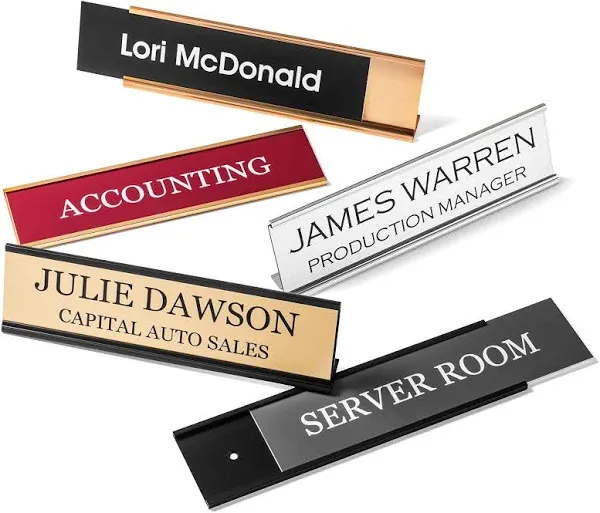 Providence Engraving Personalized Desk Name Plates - Custom Office Wall or Desk Name Plates with Aluminum Holder with Two Lines of Laser Engraved