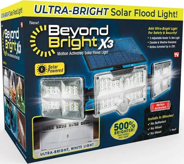 Beyond Bright X3 Motion-Sensing Solar Powered LED Black Floodlight