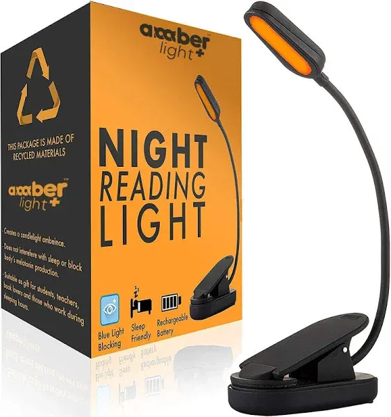 Amber Book Light for Nighttime Reading - Blue Light Blocking, Rechargeable LED