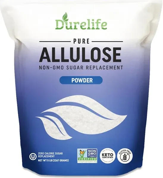 Durelife Allulose sweetener, 1 lb 100% Pure No Erythritol powdered Sugar Substitute, NON-GMO Project Verified, Keto Certified, OU kosher, No Fillers, Zero Calories sugar alternative 1 Lbs