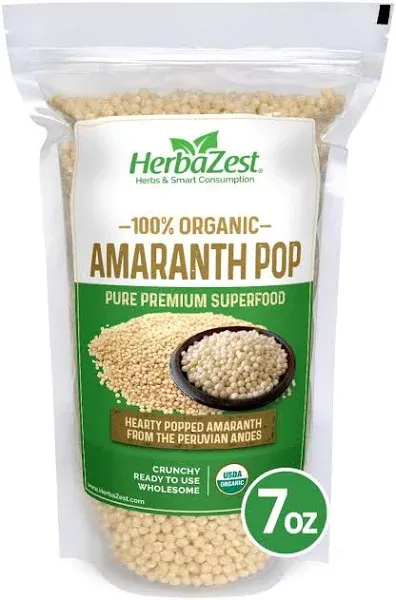 HerbaZest Amaranth Pop Organic - 7oz - USDA Certified, Vegan & Gluten Free Superfood - Healthy Addition to Yogurt & Cereal, Granola & Muesli, Salads, Baked and Non-Baked Goods