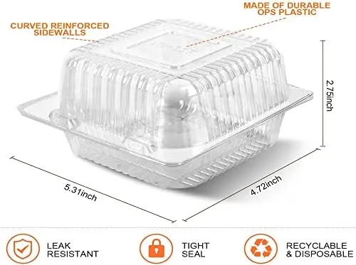 Axe Sickle 150 Count Clear Plastic Hinged Take Out Containers Clamshell Takeout Tray Food Clamshell Containers Outside Diameter 5.3 x 4.7 inch for Dessert, Snacksetc, Cakes Slice, Cookies, Salads