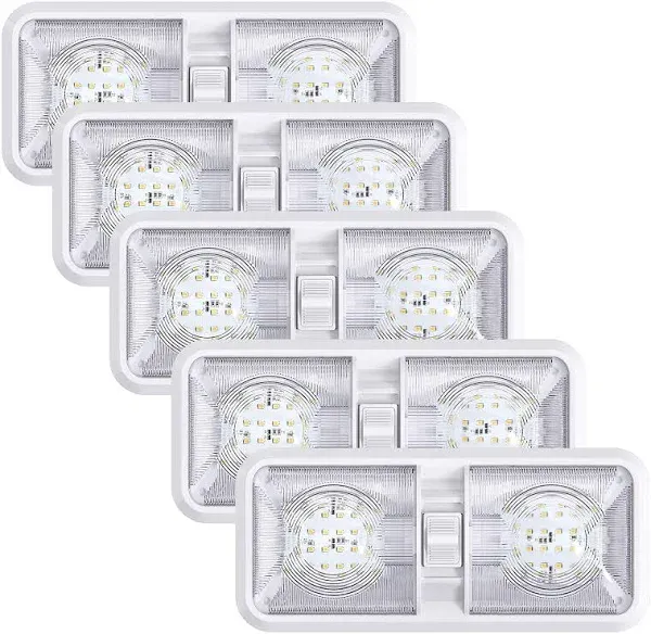 5 Pack RV LED Ceiling Double Dome Light With ON/Off Switch For RV/Trailer/Cam<wbr/>per