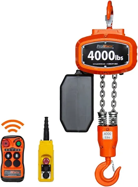 Prowinch 4000 lb 1 Speed Electric Chain Hoist Wireless 115/230V 20 ft G100 Chain UL Certified