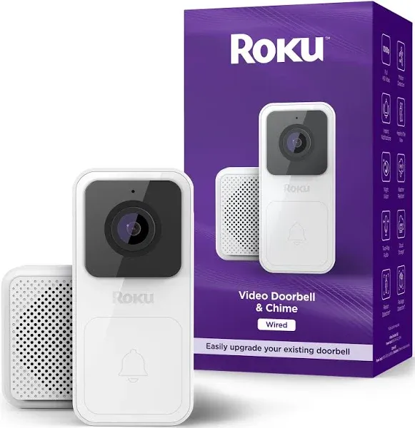 Roku Smart Home Wired Video Doorbell & Chime - 1080p HD Night Vision Ultrawide View Doorbell Camera with Motion & Sound Detection, 2-Way Audio & Works with Alexa & Google, 90-Day Subscription Included