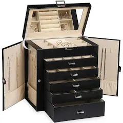  Large Jewelry Box,6-Tier PU Leather Jewelry Organizer with Lock,Multi 