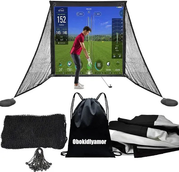 Golf Simulator Impact Screen with Black Double Layer Blackout Cloth Shank Side Net Ropes ;High Definition Premium 4k Projection Screen for Golfer