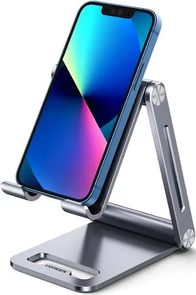 UGREEN Phone Stand for Desk Cell Phone Holder Adjustable Compatible with iPhone 15/14/13/12 Pro Max/11/XS Max/XR/X/8 Plus/Nintendo Switch, Aluminum Metal Desktop Phone Stand Portable, Space Grey