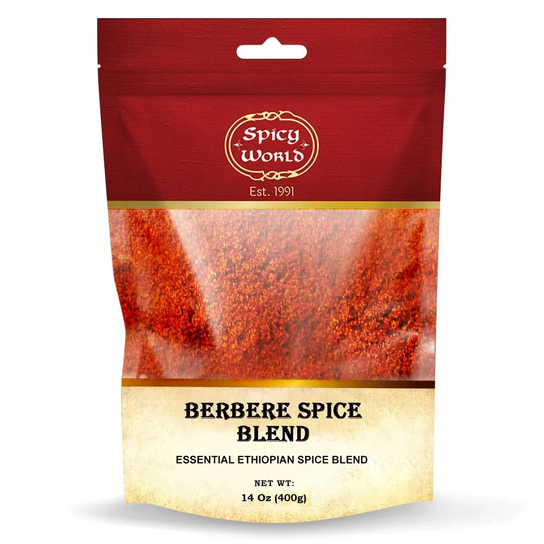 Spicy World Berbere Spice Blend | Authentic Ethiopian Seasoning Hand-Blended | Rich 14-Spice Mix for Flavorful Dishes (14 oz)