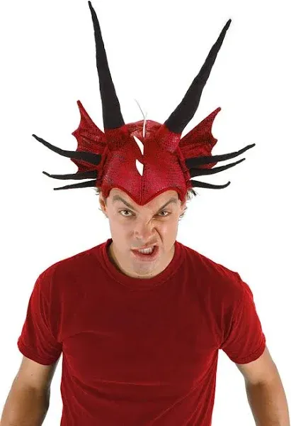 Soft Horned Dragon Costume Hat Accessory - Adjustable Hat with Fiberfill-Stuffed Horns