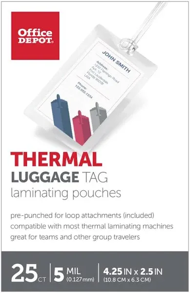 Office Depot Luggage Tag with Loop Laminating Pouches