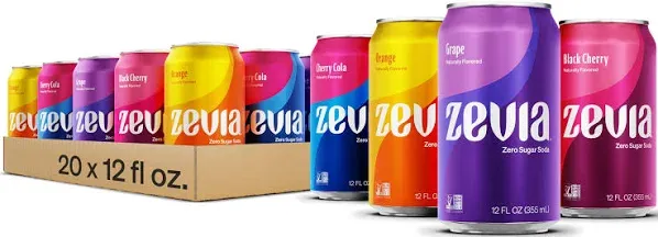 Zevia Zero Calorie Soda, Fruity Variety Pack, 12 Ounce Cans (Pack of 20)