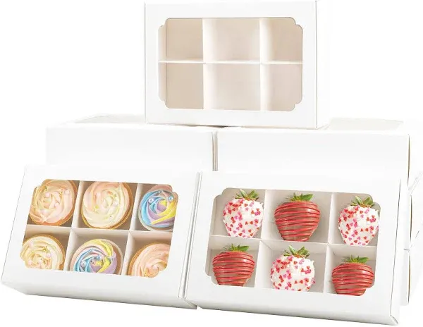 Zealax White Bakery Boxes 10 Count Take Out Containers with Window and Dividers Macaron Boxes Treat Box for Wedding, Party and Baby Shower, 9" L x 6" W x 2.5" H