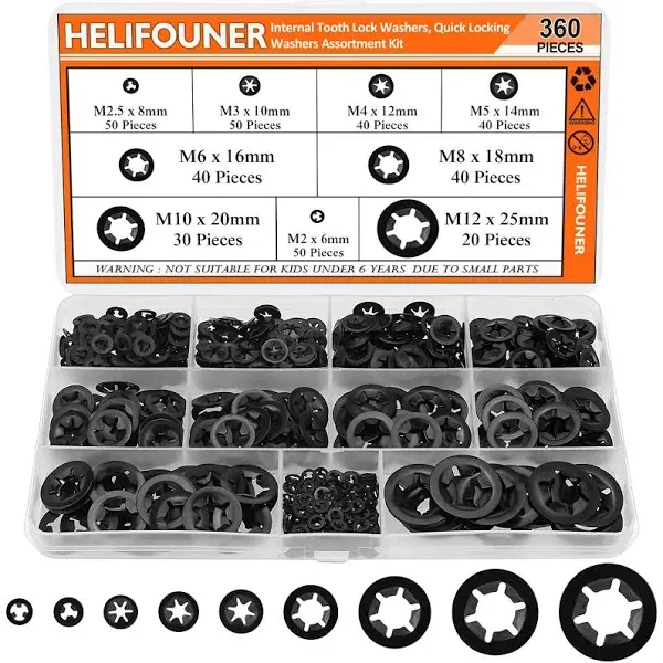 HELIFOUNER 360 Pieces 9 Sizes Internal Tooth Star Lock Washers