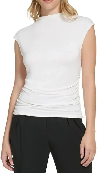 Calvin Klein Womens Mock Neck Cap Sleeve Blouse