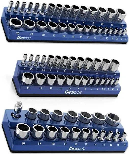 Olsa Tools Magnetic Socket Organizer | 1/4-Inch Drive | SAE Blue | Holds 26 Sockets | Professional Quality Tools Organizer 1298