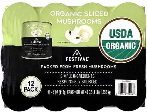 Festival Organic Sliced Mushrooms 4oz Pack of 12