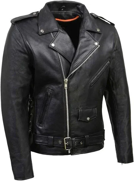 Milwaukee Leather SH1011 Black Classic Brando Motorcycle Jacket for Men Made of Cowhide Leather w/Side Lacing