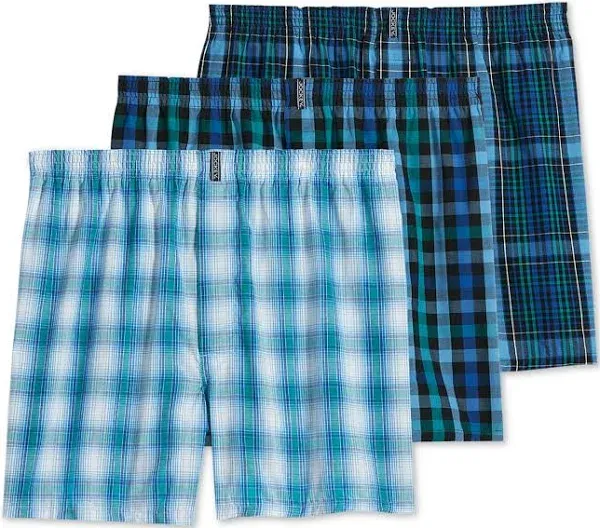 Men&#039;s Jockey 3-Pack Cotton Blend Full-Cut Woven Boxers (Blue Plaid) Underwear