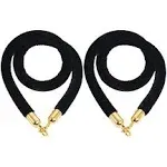 NovelBee 2 Pack of 5 Feet Velvet Rope with Gold Plated Hooks,Crowd Control Stanchion Post Queue Line Barrier (Black)