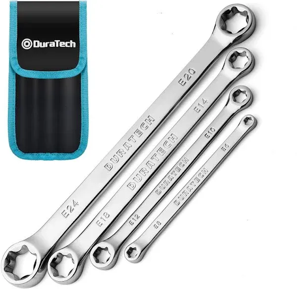 DuraTech 4-Piece E-Torx Wrench Set, Double Box End Wrench Set, CR-V Steel, Including e6*e8, e10*e12, e14*e18 and e20*e24, Org