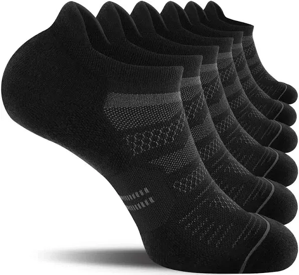 CS CELERSPORT CELERSPORT 6 Pack Men's Running Ankle Socks with Cushion, Low Cut Athletic Tab Socks, Black + Grey, Medium