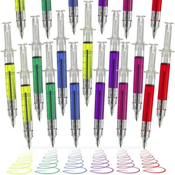 24 Multi-Color Syringe Pens - 6 Ink Colors | Fun School Supplies &amp; Party Favors