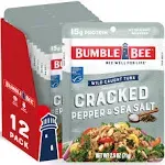 Bumble Bee Cracked Pepper & Sea Salt Seasoned Tuna, 2.5 oz Pouches (Pack of 12) - Ready to Eat - Wild Caught Tuna Packet - 15g Protein per Serving -