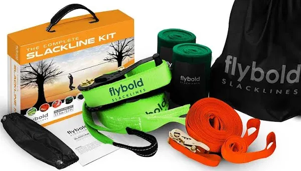 flybold Slackline Kit with Training Line - 57 ft Kids Backyard Slack Line...