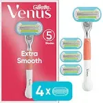 Gillette Venus Extra Smooth Women's Razor Handle Blade Refills, Pink (5 ct)