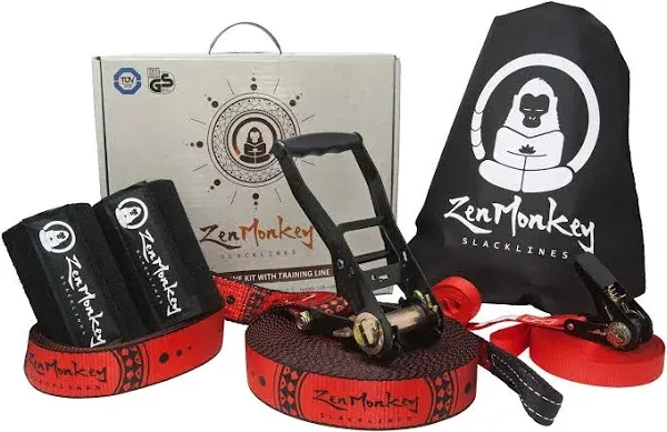 ZenMonkey Slackline Kit with Overhead Training Line Arm Trainer Tree Protecto...