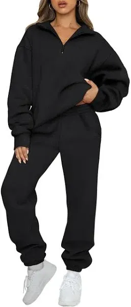 AUTOMET Womens 2 Piece Outfits Long Sleeve Sweatsuits Sets Half Zip Sweatshirts with Joggers Sweatpants