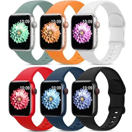 6 Pack Sport Bands Compatible with Apple Watch Band 38mm 40mm 41mm 42mm 44mm 45mm 49mm,Soft Silicone Waterproof Strap Compatible with iWatch Apple