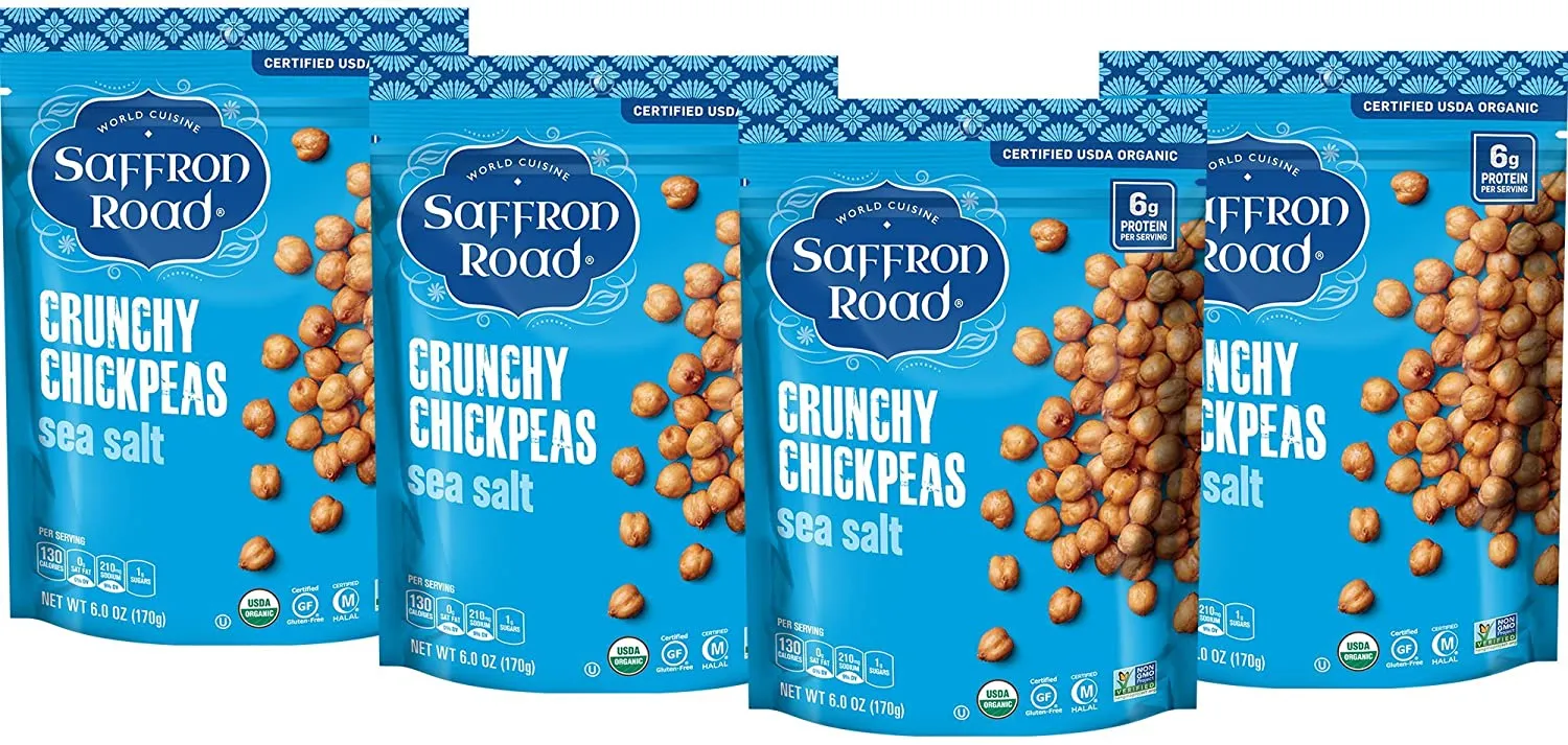 Saffron Road Organic Crunchy Chickpea Snacks-Gluten Free, Non-GMO, Halal, Kosher, Vegan - (Korean BBQ, 6 oz (4 Pack))